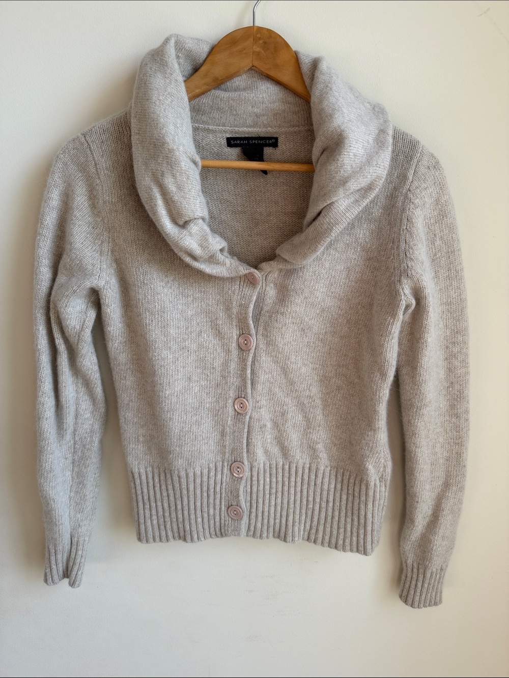 Sarah Spencer Angora Lambswool Blend Cowl Neck Button Cardigan M